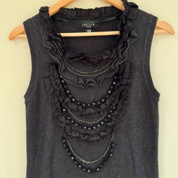 CHETTA B  detailed front sweater knit dress charcoal grey beads - Picture 9 of 13